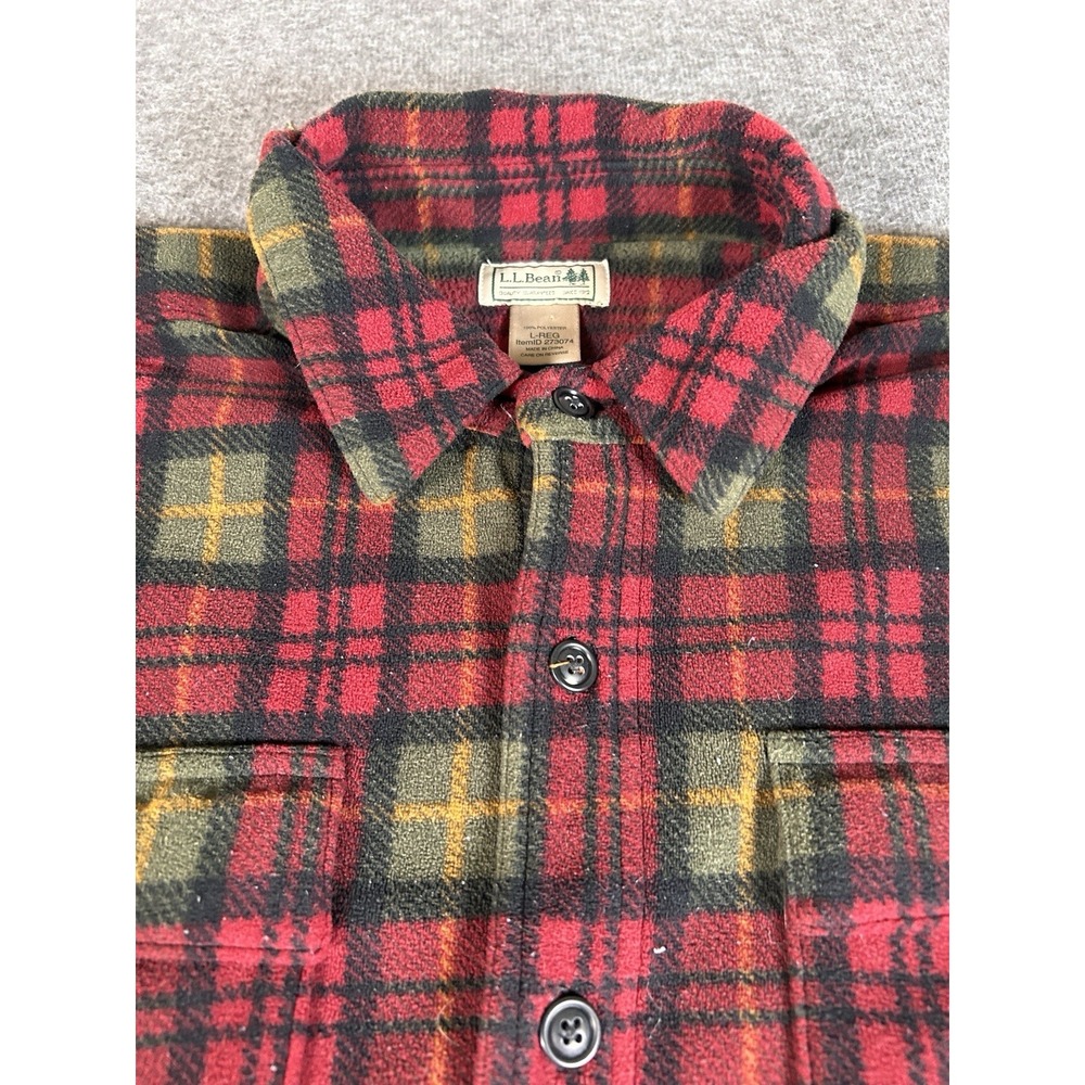 Vintage LL Bean Men Size Large Button Down Top Red‎ Green Flannel Plaid Cotton - Picture 3 of 8